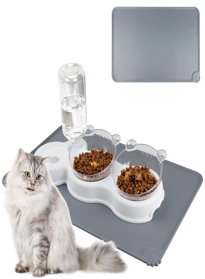 ELOEGO 3-in-1 Cat Food and Water Bowl Set, Double Cat Bowls with Water Dispenser, Pet Food and Water Feeder for Small Medium Dogs Cats (White) - Image 1